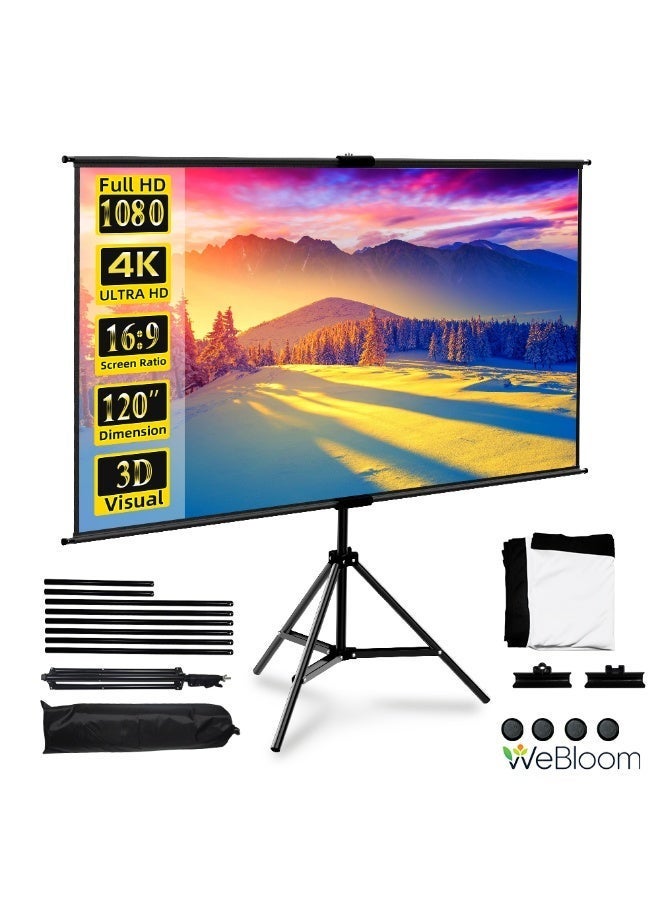 WeBloom 120 Inch 16:9 Portable Foldable Projector Screen, 2-In-1 Wall-Mounted & Floor Single Stand Projection Screen, Thick Milk Silk Material, Lightweight Outdoor Movie Screen With Carry Bag, Home High-Definition Projection Screen Supports 1080P/4K, 160° Wide Viewing Angle for Home Theater/Office Meeting/Outdoor Movie. - Image 1